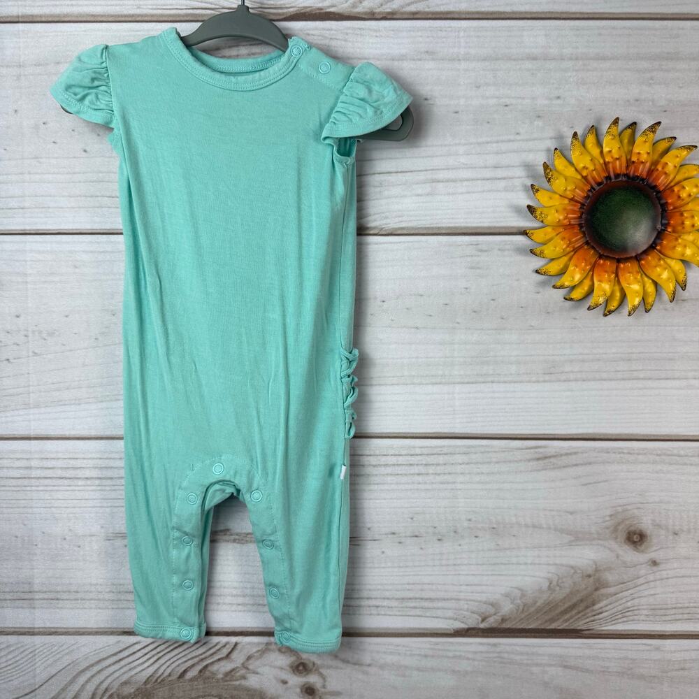 Posh Peanut Mint Green Bamboo Ruffle Flutter Sleeve Romper Newborn NB
